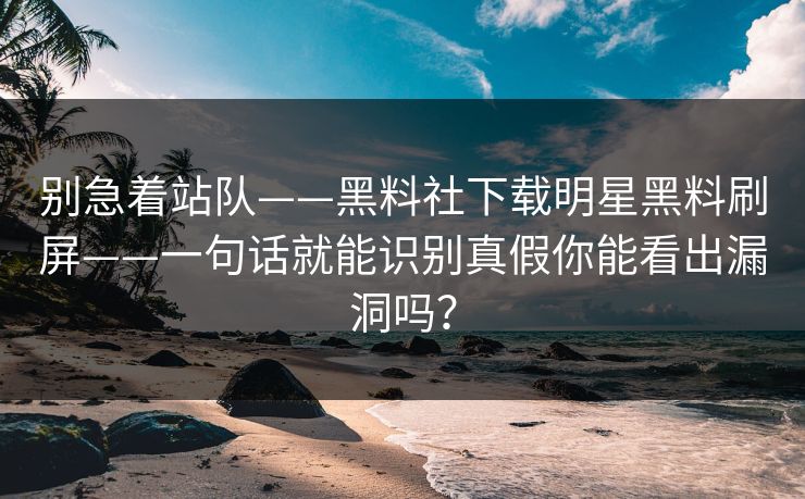 别急着站队——黑料社下载明星黑料刷屏——一句话就能识别真假你能看出漏洞吗？