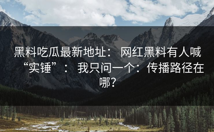 黑料吃瓜最新地址： 网红黑料有人喊“实锤”： 我只问一个：传播路径在哪？