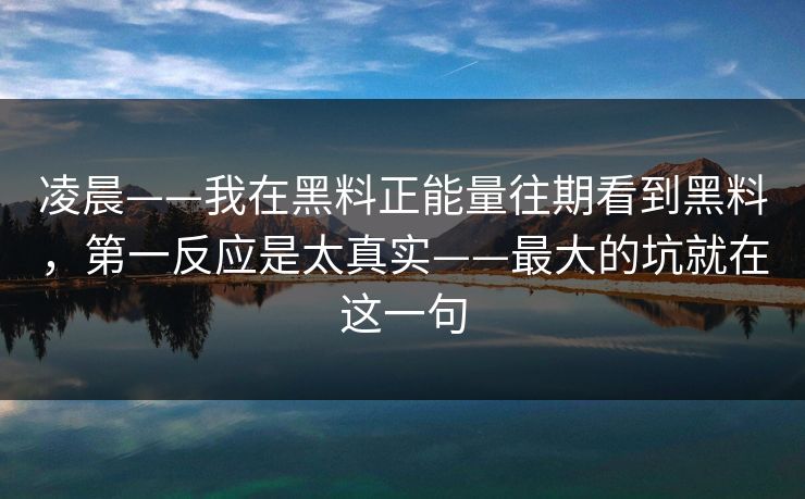 凌晨——我在黑料正能量往期看到黑料，第一反应是太真实——最大的坑就在这一句