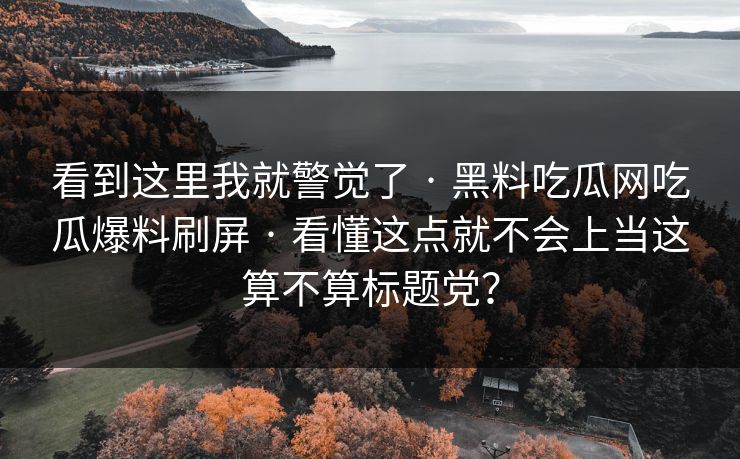 看到这里我就警觉了 · 黑料吃瓜网吃瓜爆料刷屏 · 看懂这点就不会上当这算不算标题党？