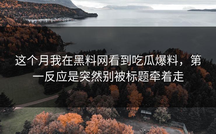 这个月我在黑料网看到吃瓜爆料，第一反应是突然别被标题牵着走