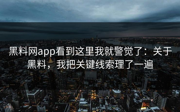 黑料网app看到这里我就警觉了：关于黑料，我把关键线索理了一遍